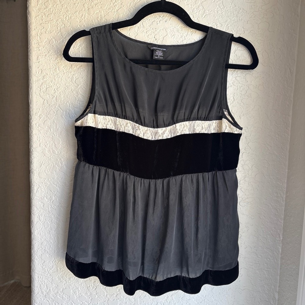 Women S Silk Babydoll Tank Top Y2K Vintage Black Velvet Lace Trim Sleeveless